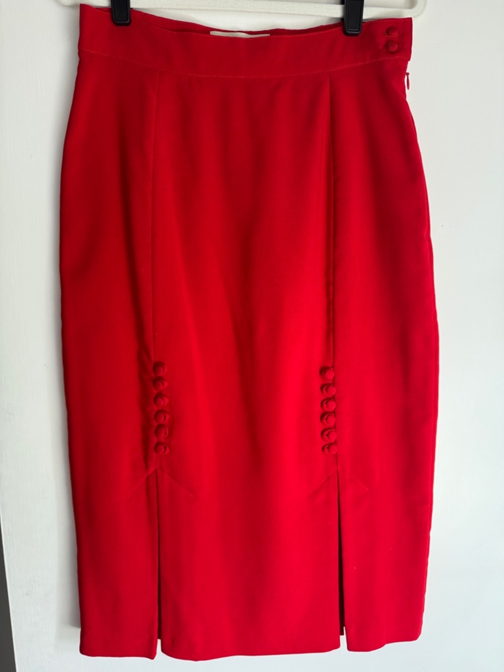 Bettie Page Bold Red Pencil Skirt with Button Accents